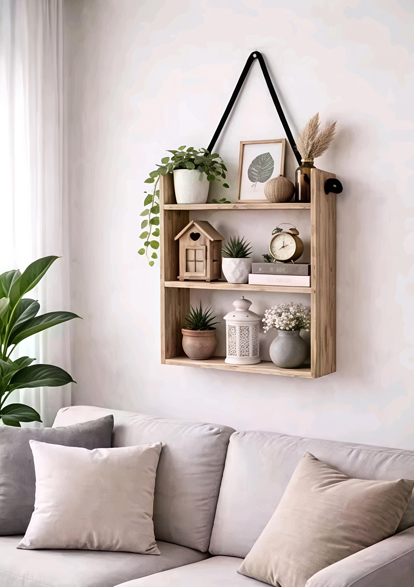 Handcrafted Wooden Macrame Wall Hanging Shelf for Living Room, Bedroom & Home Décor - Perfect for Plants, Books & Decorative Items | Boho Style Handmade Wall Shelf