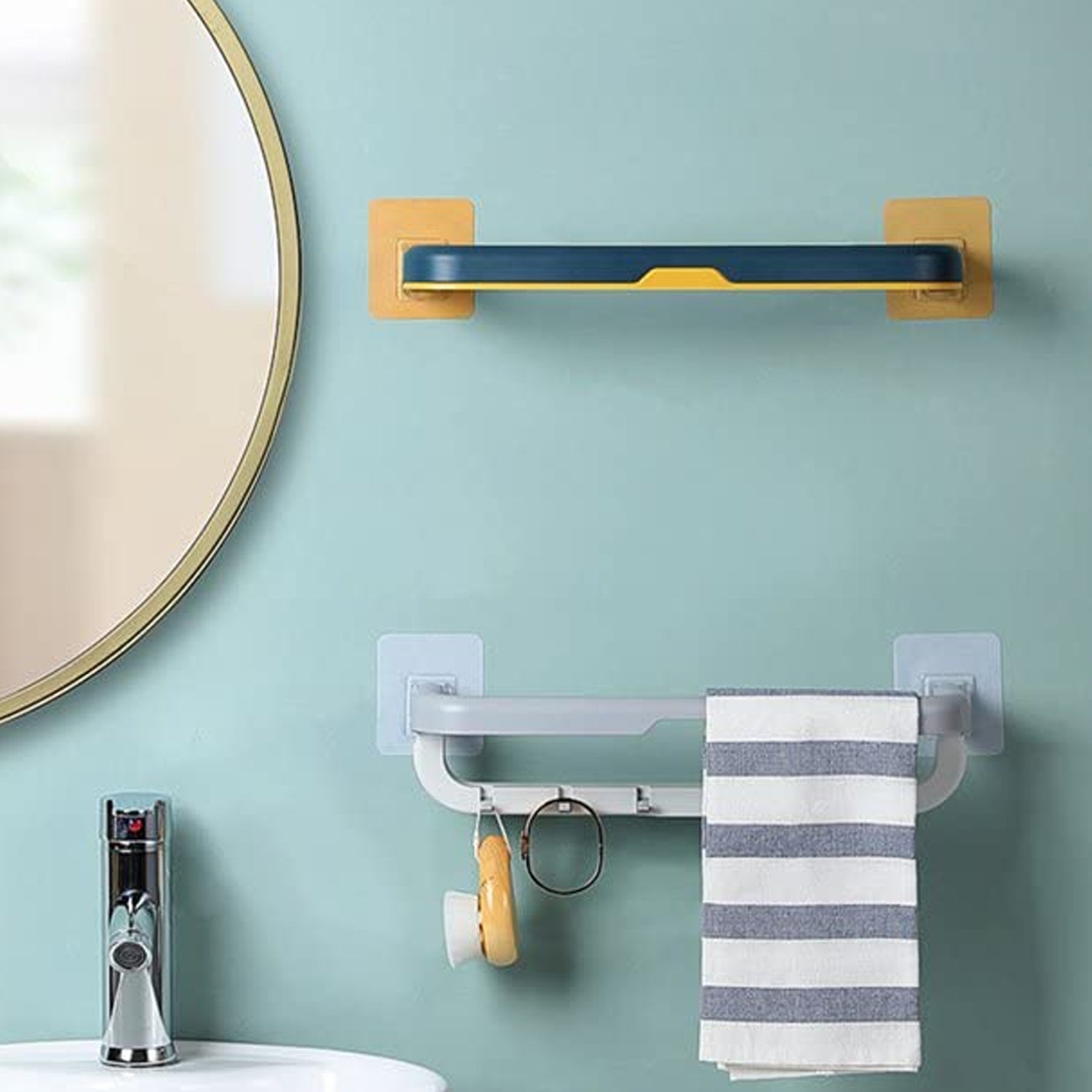 Wall Mounted Double Bar Towel Holder With Hooks