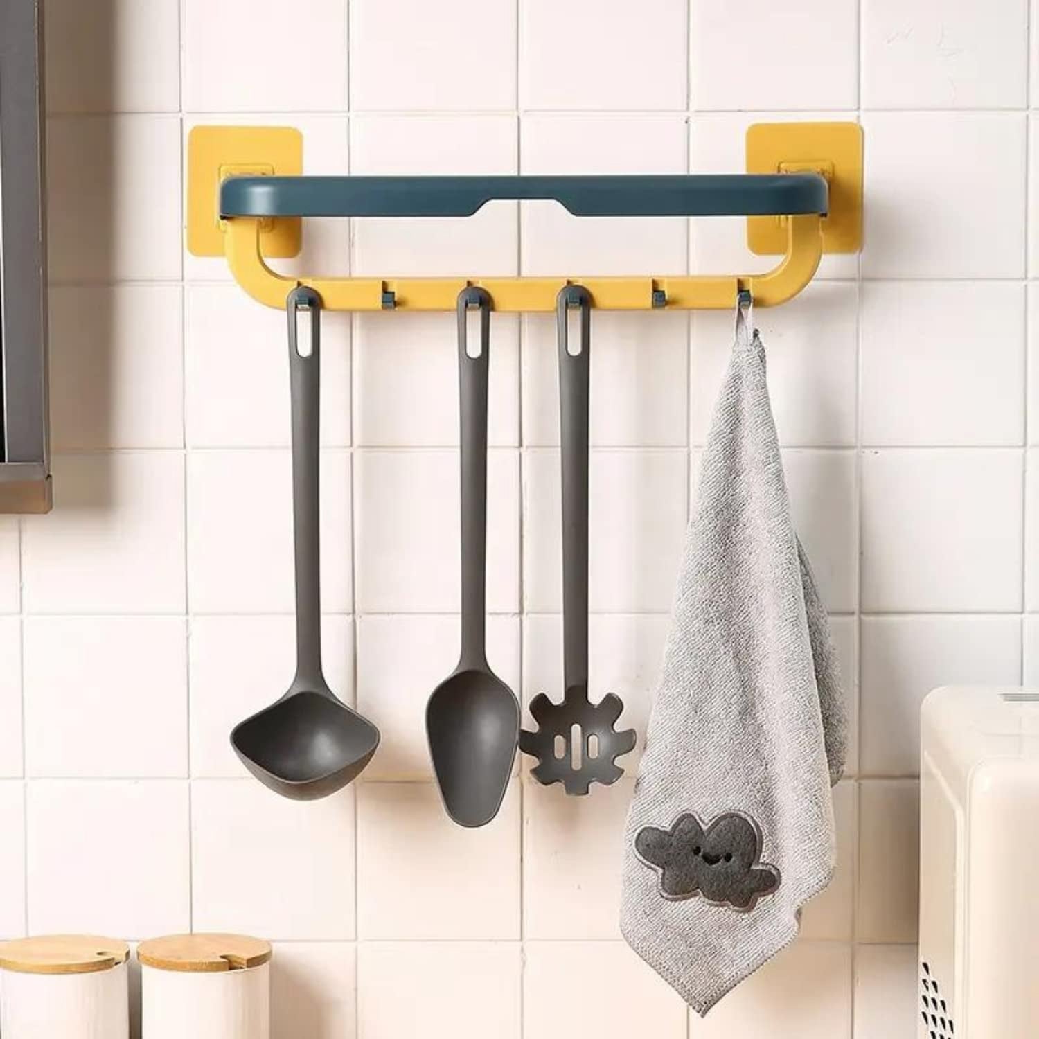Wall Mounted Double Bar Towel Holder With Hooks