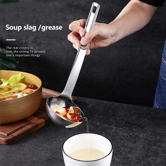 Stainless Steel Oil Separator Spoon with Long Handle | Soup Fat Skimmer Ladle for Kitchen Cooking, Grease Filter Tool for Hot Pot, Stew, Broth, Gravy, Frying & Food Prep