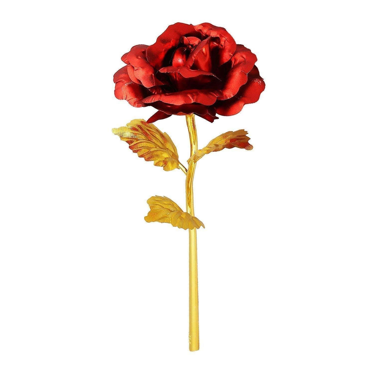 24k Artificial Golden Rosegold Red Rose With Gift Box (10 Inches)