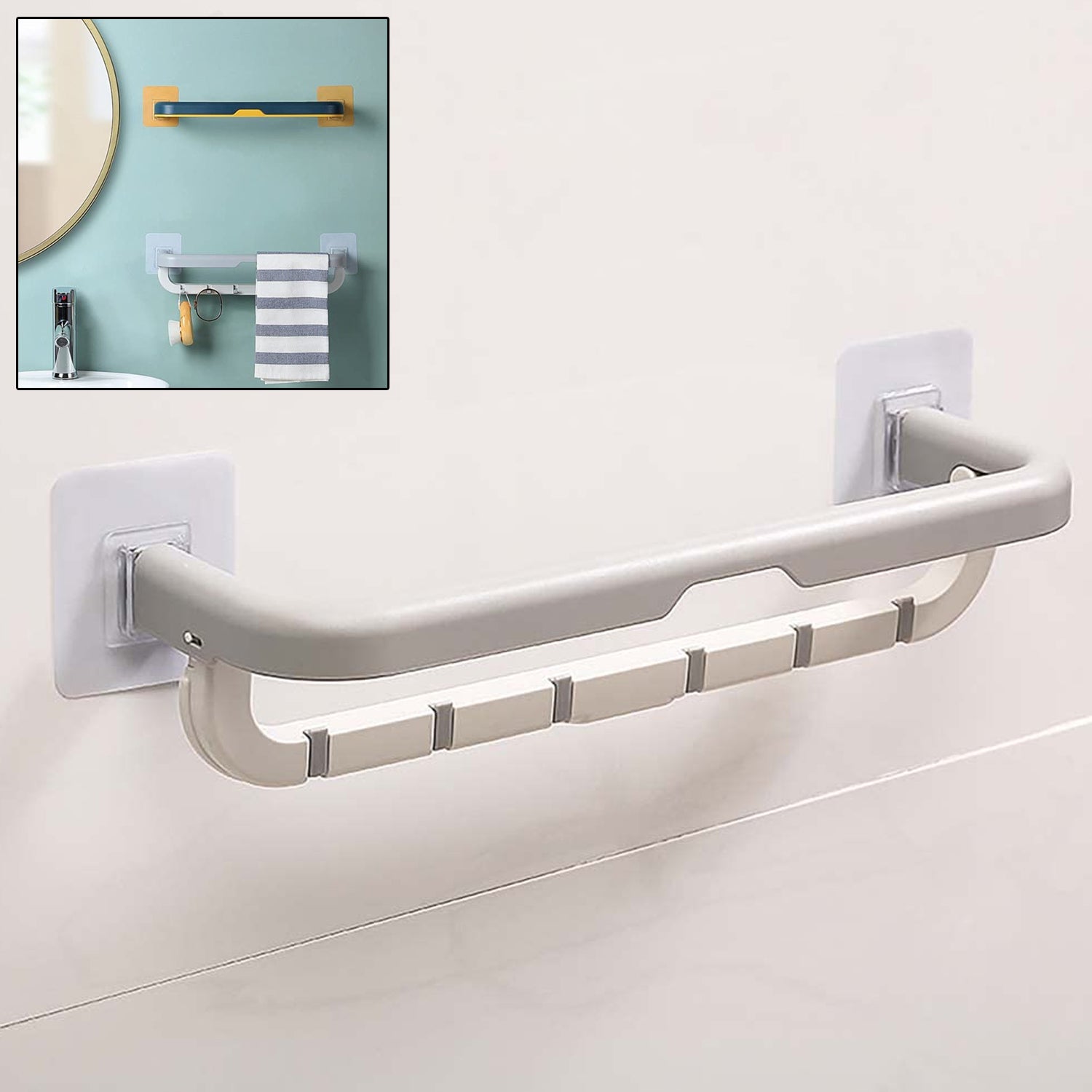 Wall Mounted Double Bar Towel Holder With Hooks