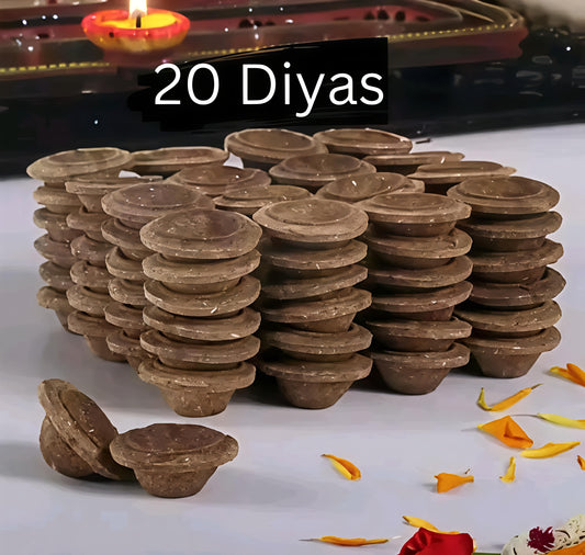 GAUKUSH NATURAL COW DUNG DIYA pack of 20 Pcs | Made of 5 Natural Elements - Cow Dung, Cow Urine, Milk, Curd, and Ghee | Pooja Products for Daily Pooja, Navaratri,

Festivals, Diwali