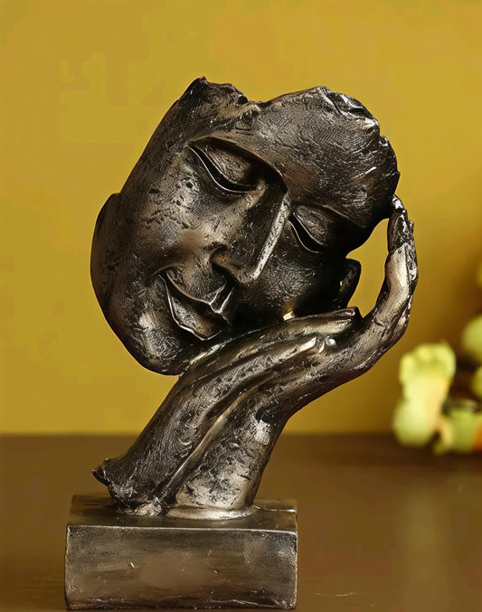 ADDY ART'S WORLD Golden Resin Human Face Statue Sleeping on Hands Decorative Showpiece for Home Decor Living Room Bedroom| Man Figurine Gift for Diwali Housewarming Corporate Events Gift for Friend Family