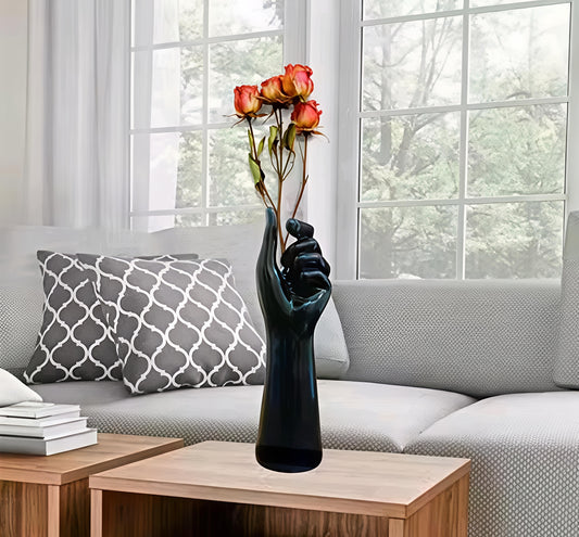 Premium Flower vase - Vase for living room | Flower vase long for corner | House warming gift black color flower vase 7x7x25.5 cm