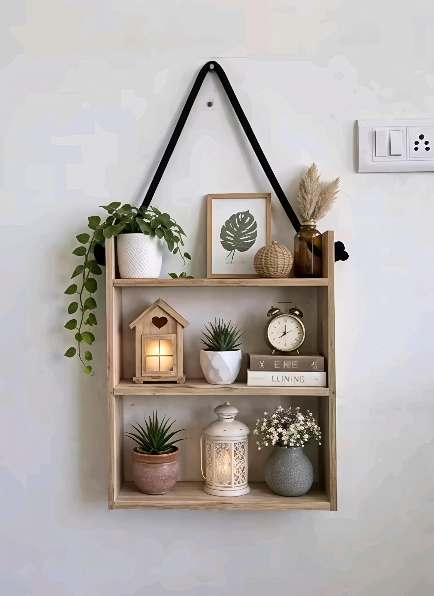 Handcrafted Wooden Macrame Wall Hanging Shelf for Living Room, Bedroom & Home Décor - Perfect for Plants, Books & Decorative Items | Boho Style Handmade Wall Shelf