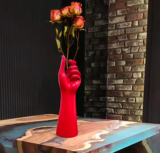 Premium Flower vase - Vase for living room Flower vase long for corner | House warming gift Red color flower vase 7x7x25.5 cm