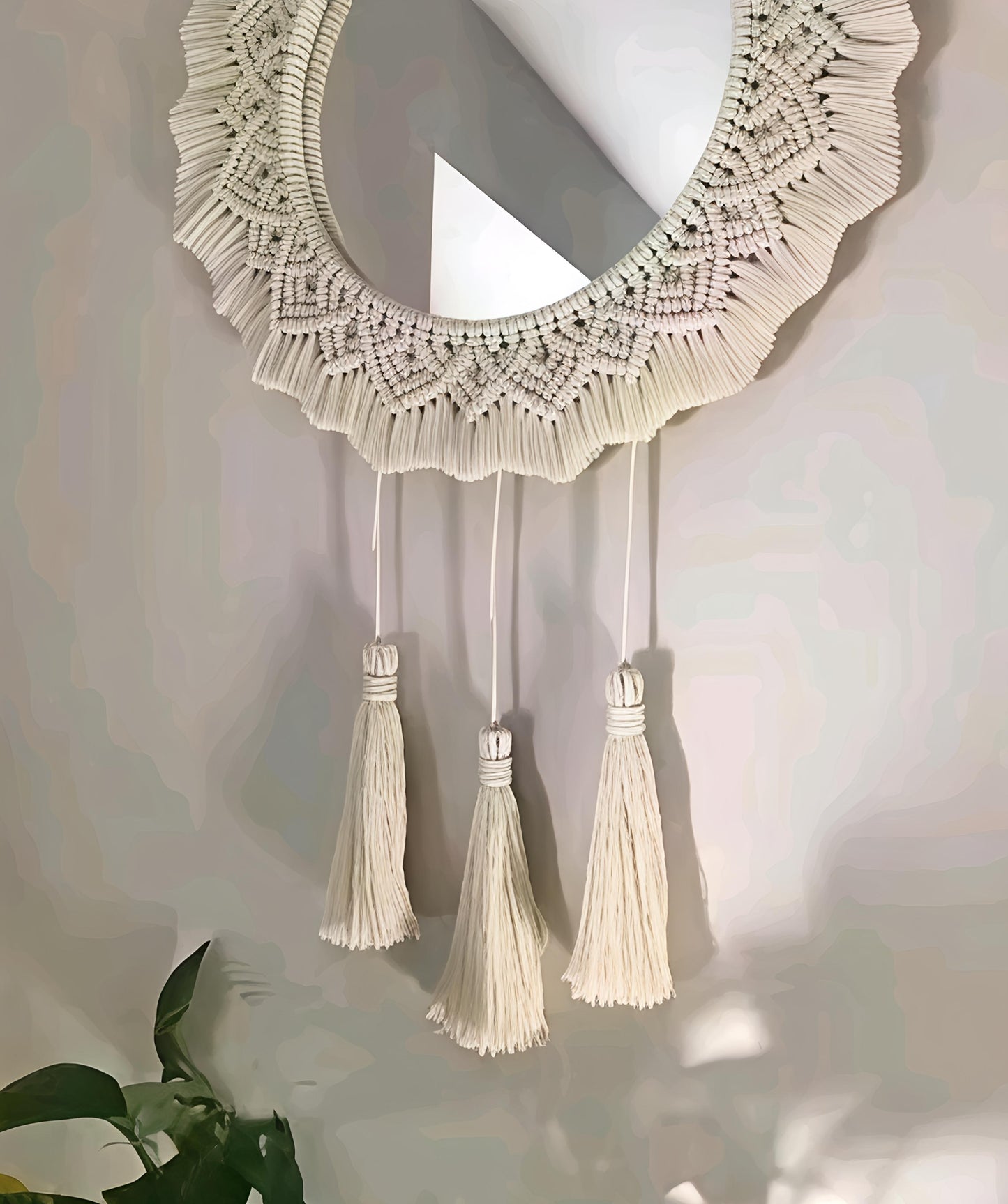 Boho round handmade macrame

Wall hanging mirror for living room bedroom and entryway attractive mirror boho design and round style wall hanging mirror for home decor and office items