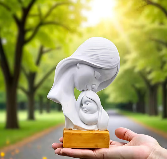 Handcrafted Mother and Child Resin Statue Showpiece for Home Decor & Gifting | 15x5x10 cm | White