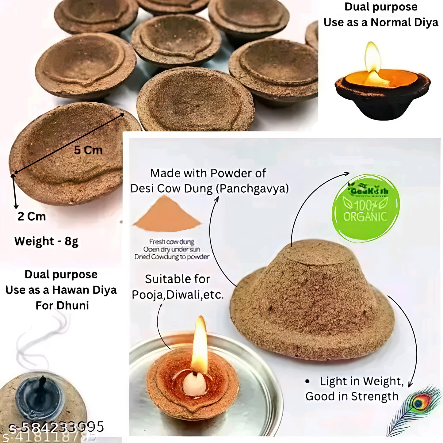 GAUKUSH NATURAL COW DUNG DIYA pack of 20 Pcs | Made of 5 Natural Elements - Cow Dung, Cow Urine, Milk, Curd, and Ghee | Pooja Products for Daily Pooja, Navaratri,

Festivals, Diwali