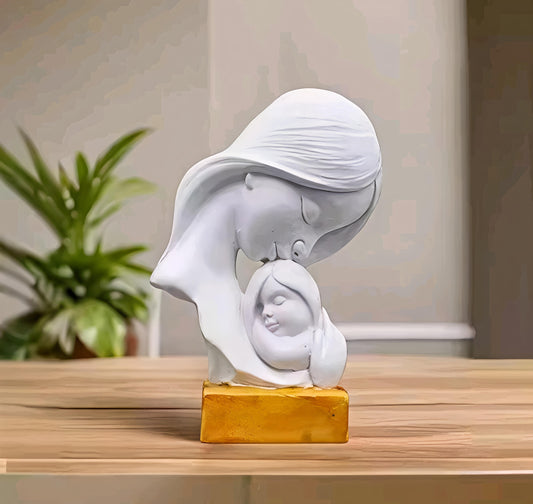 Handcrafted Mother and Child Resin Statue Showpiece for Home Decor & Gifting | 15x5x10 cm | White