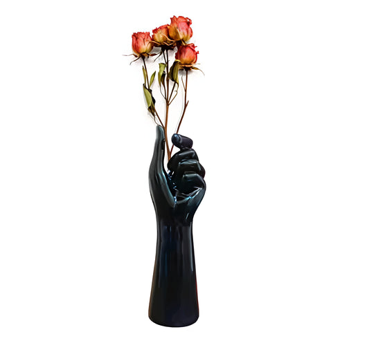 Premium Flower vase - Vase for living room | Flower vase long for corner | House warming gift black color flower vase 7x7x25.5 cm