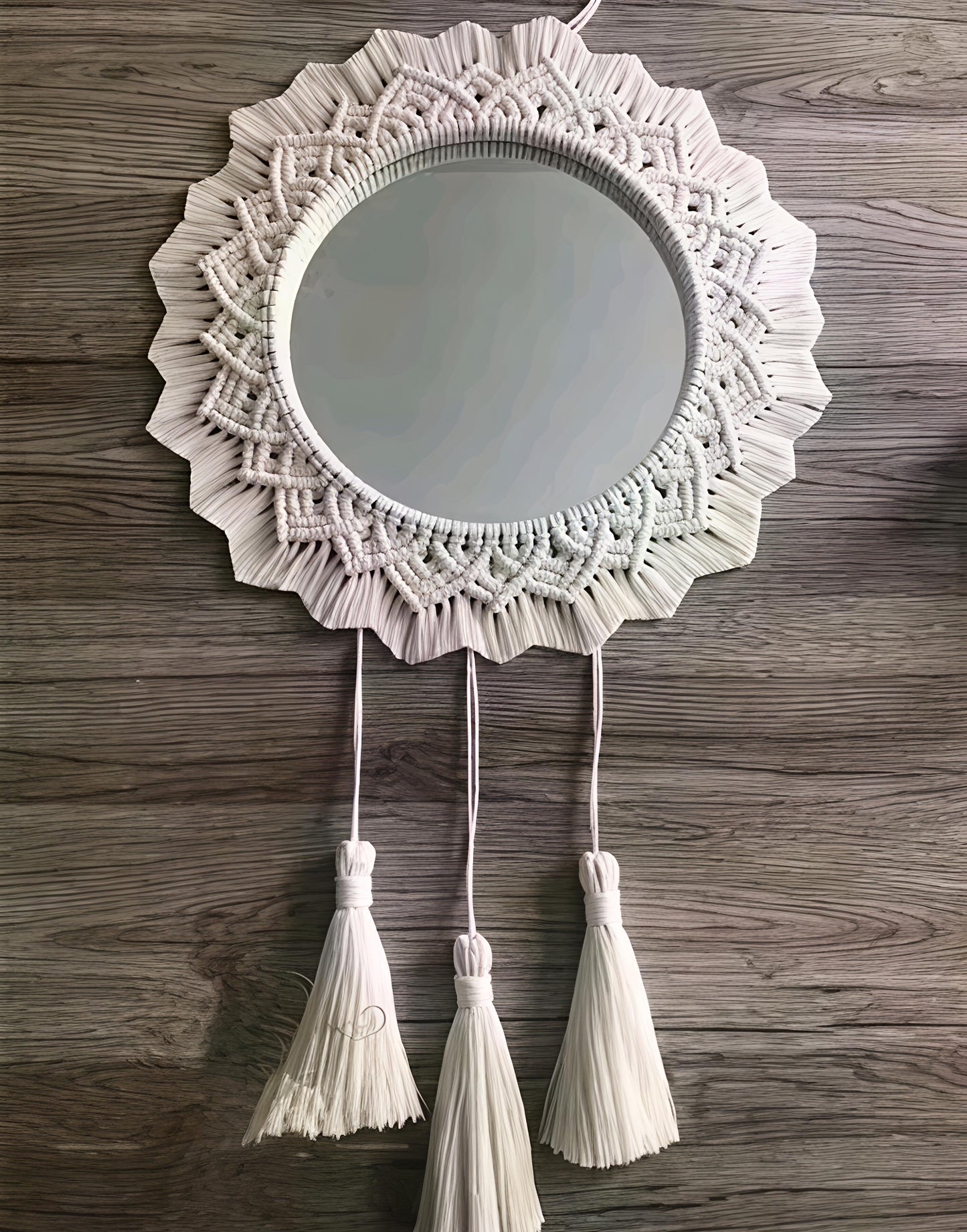 Boho round handmade macrame

Wall hanging mirror for living room bedroom and entryway attractive mirror boho design and round style wall hanging mirror for home decor and office items