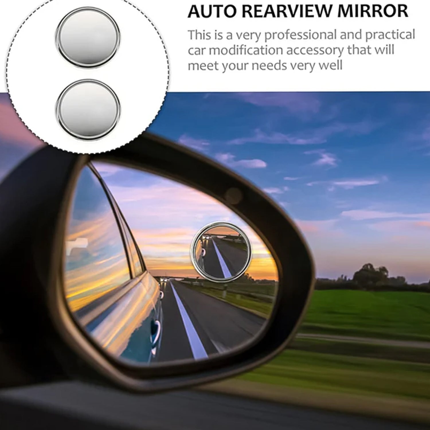 Car Blind-spot Side Mirror Silver Frame - (2 Pc  Set)
